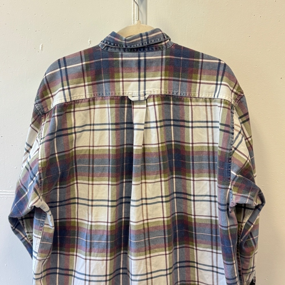 Vintage World Island Men's XL Plaid Button Down Shirt Blue Cotton Long Sleeve - Picture 6 of 8